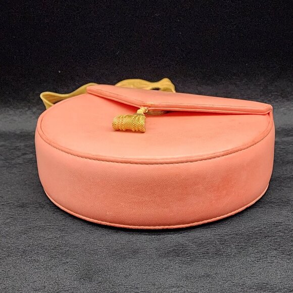 Pink Salmon Leather Bag Gold Mesh Strap Small Hard Case Sondra Robert Vintage - Picture 10 of 15